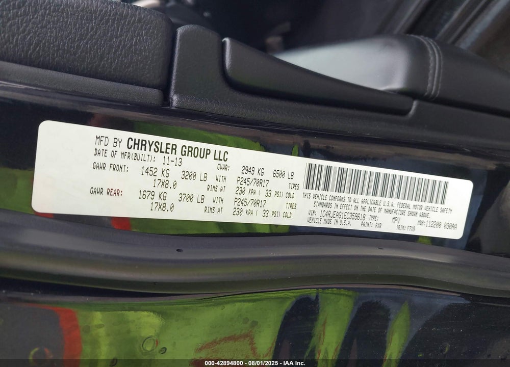 2014 JEEP GRAND CHEROKEE VIN: 1C4RJEAG1EC359618