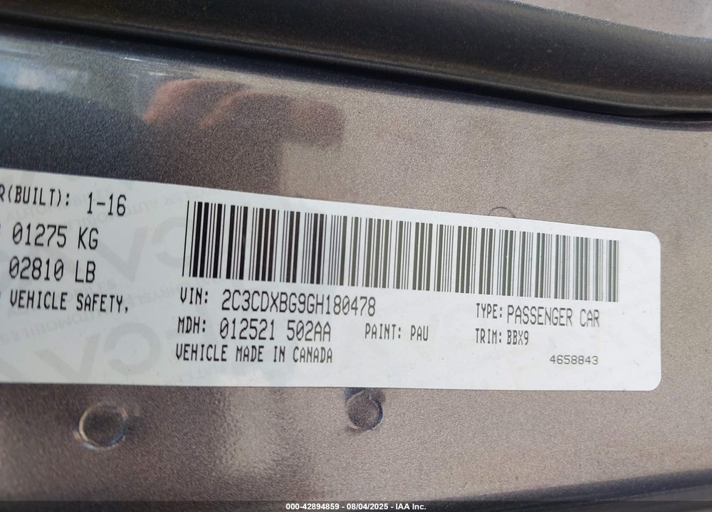 2016 DODGE CHARGER SE VIN: 2C3CDXBG9GH180478