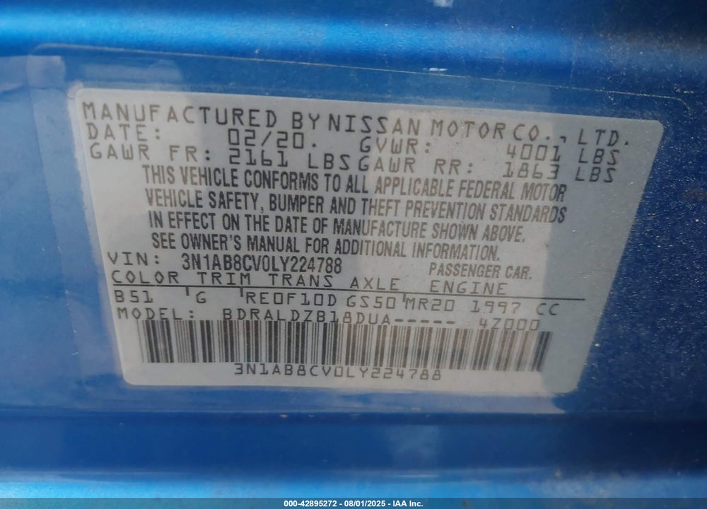2020 NISSAN SENTRA VIN: 3N1AB8CV0LY224788