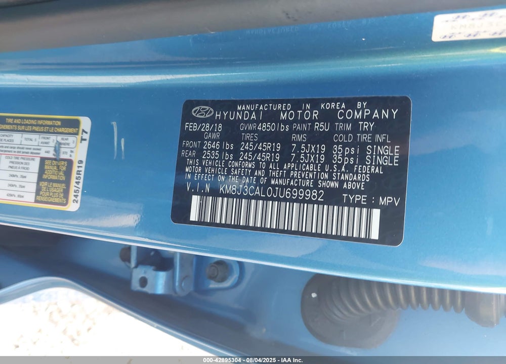 2018 HYUNDAI TUCSON VIN: KM8J3CAL0JU699982