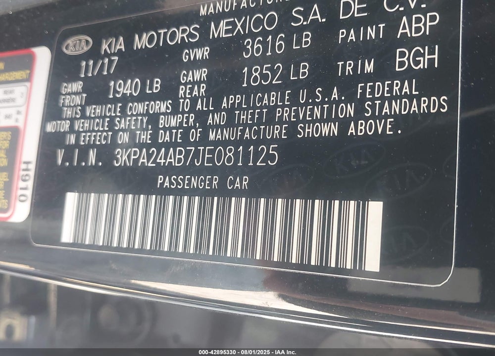 2018 KIA RIO VIN: 3KPA24AB7JE081125
