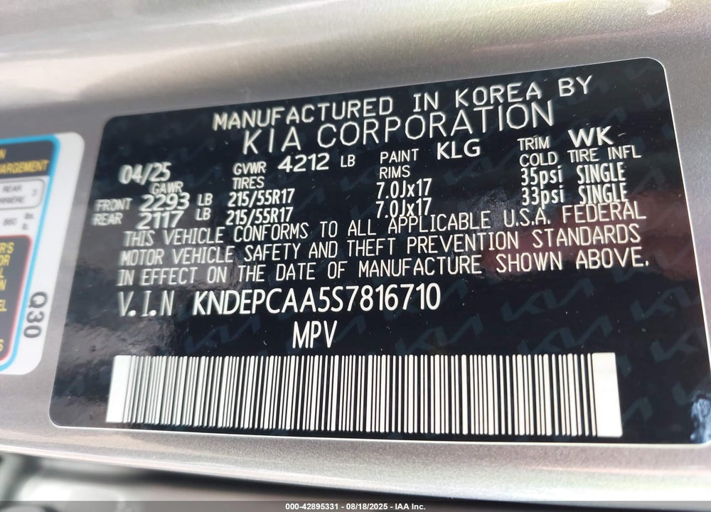 2025 KIA SELTOS VIN: KNDEPCAA5S7816710
