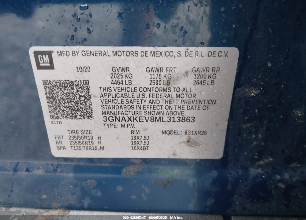 2021 CHEVROLET EQUINOX VIN: 3GNAXKEV8ML313863