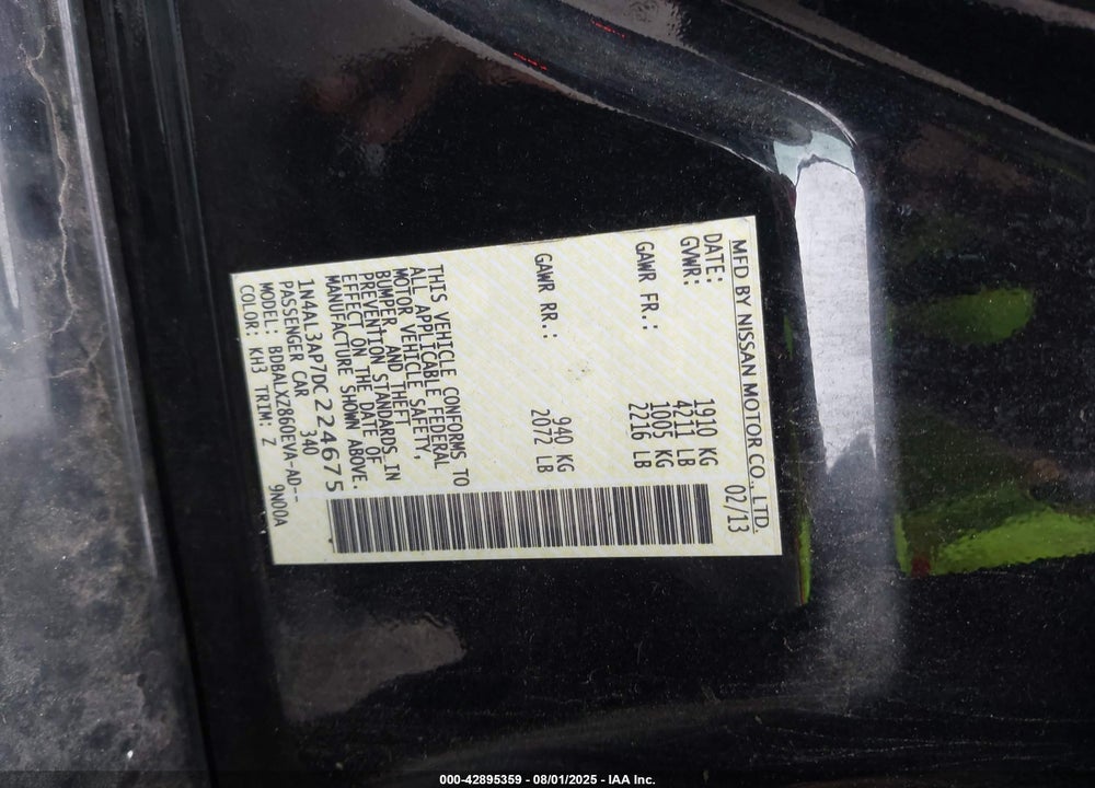 2013 NISSAN ALTIMA 2.5 SL VIN: 1N4AL3AP7DC224675