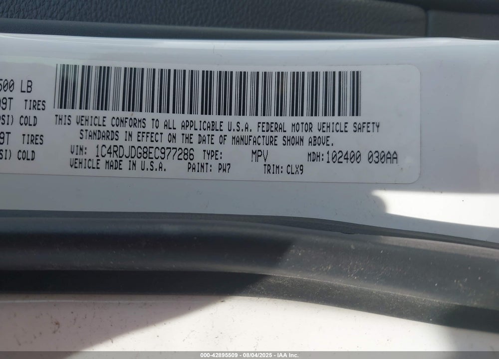 2014 DODGE DURANGO LIMITED VIN: 1C4RDJDG8EC977286