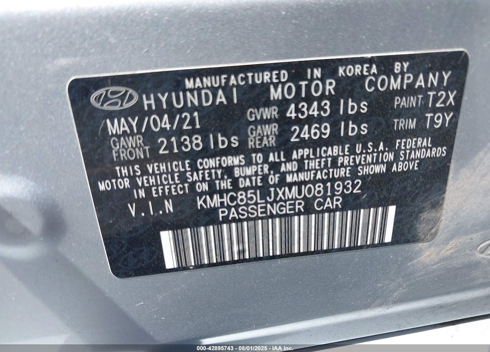 2021 HYUNDAI IONIQ ELECTRIC LIMITED VIN: KMHC85LJXMU081932