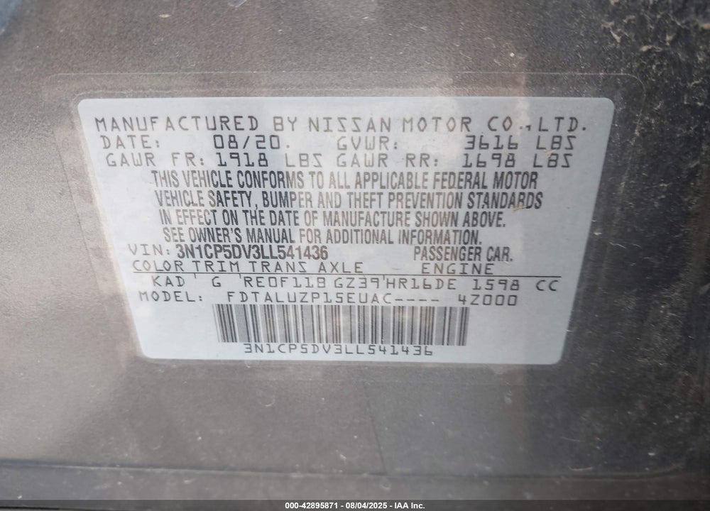 2020 NISSAN KICKS VIN: 3N1CP5DV3LL541436