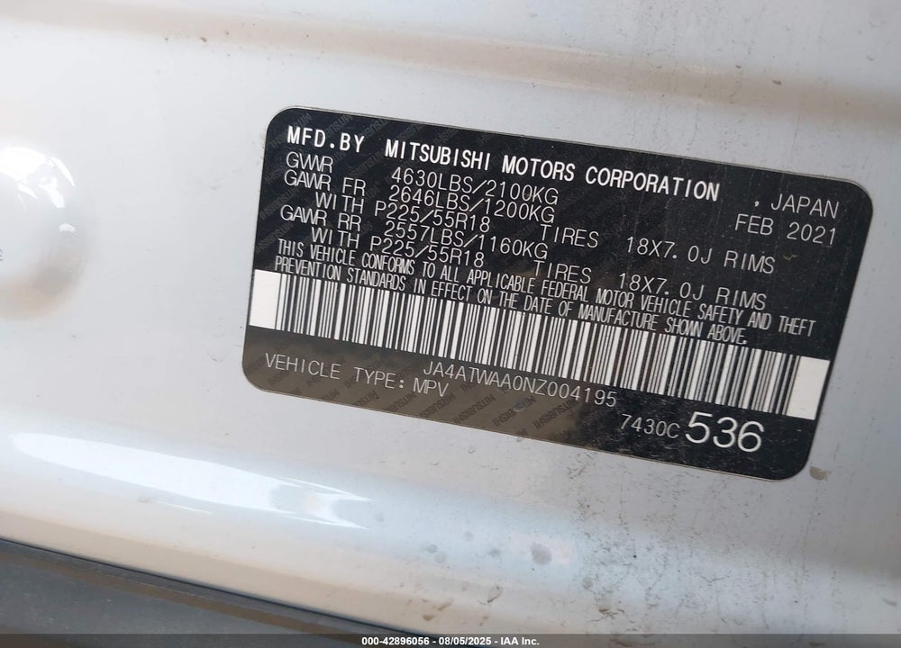 2022 MITSUBISHI ECLIPSE VIN: JA4ATWAA0NZ004195
