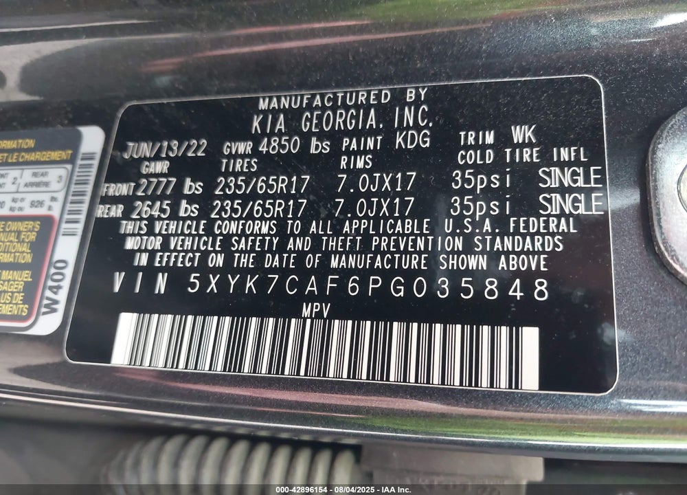 2023 KIA SPORTAGE VIN: 5XYK7CAF6PG035848