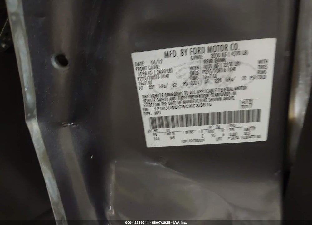 2012 FORD ESCAPE XLT VIN: 1FMCU0DG5CKC85615