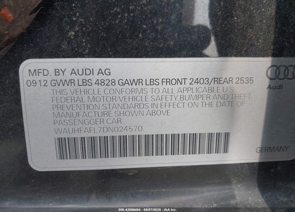 2013 AUDI A4 VIN: WAUHFAFL7DN024570