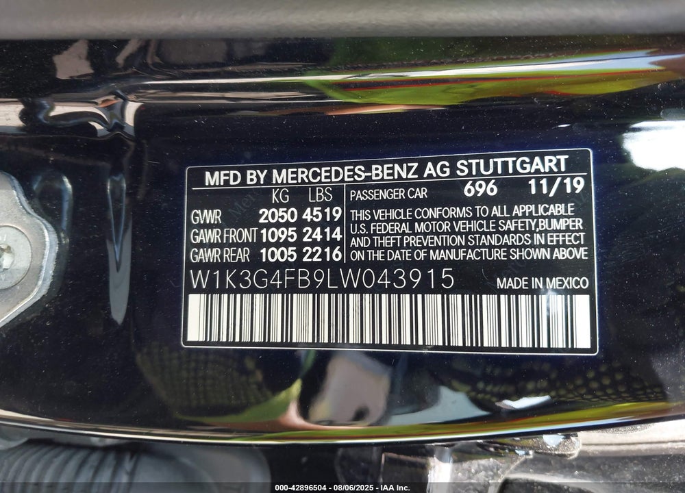 2020 MERCEDES-BENZ A-CLASS VIN: W1K3G4FB9LW043915