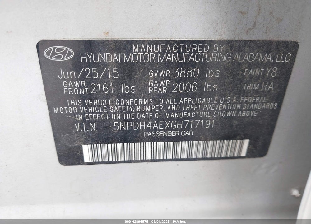 2016 HYUNDAI ELANTRA VIN: 5NPDH4AEXGH717191