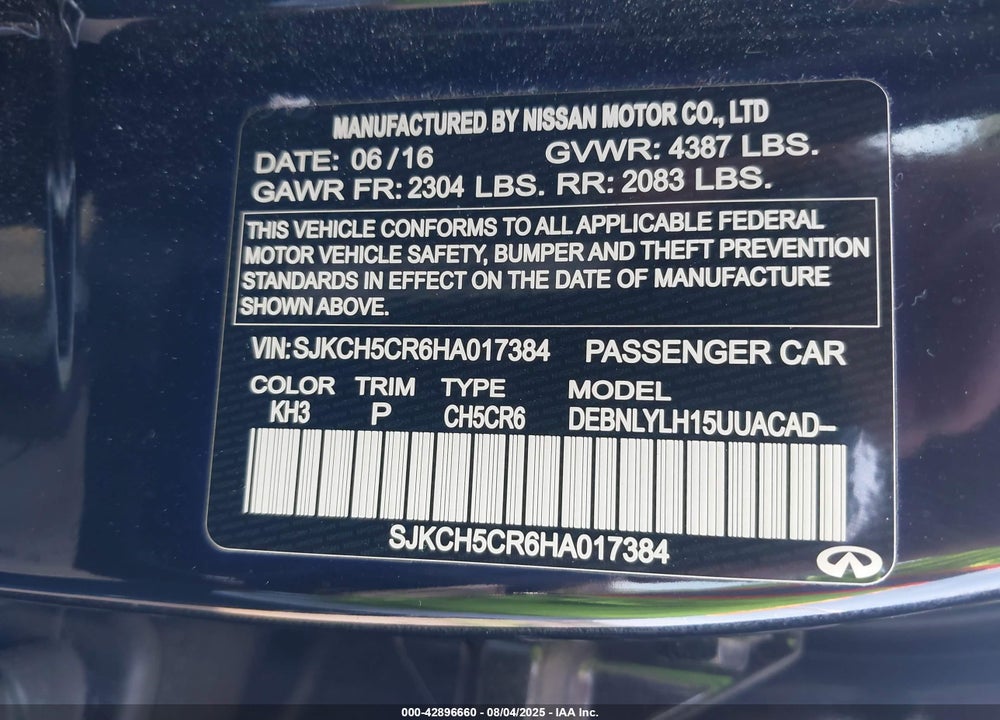 2017 INFINITI QX30 VIN: SJKCH5CR6HA017384
