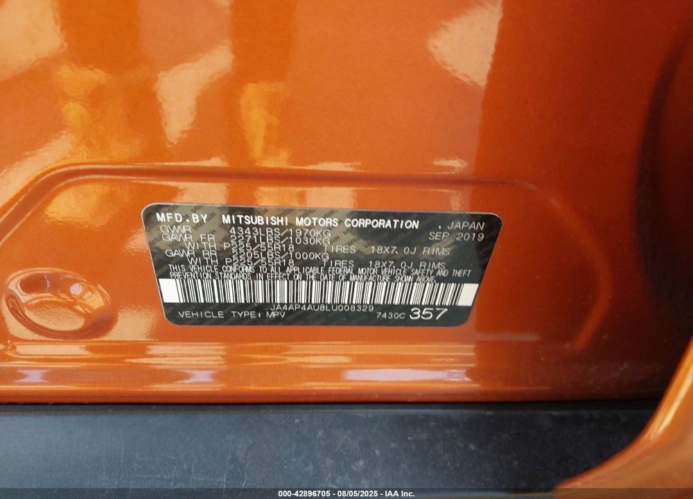2020 MITSUBISHI OUTLANDER SPORT VIN: JA4AP4AU8LU008329
