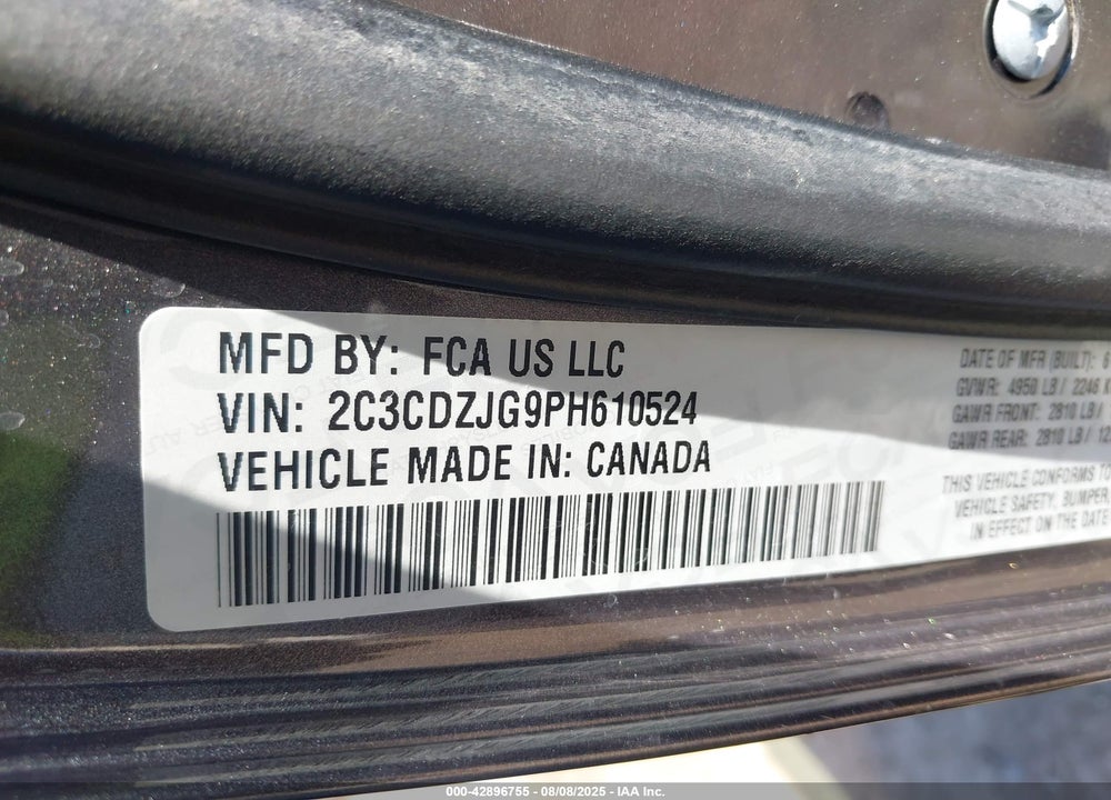 2023 DODGE CHALLENGER VIN: 2C3CDZJG9PH610524