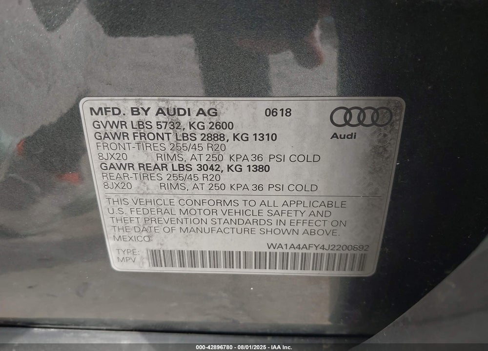 2018 AUDI SQ5 3.0T PREMIUM PLUS VIN: WA1A4AFY4J2200892