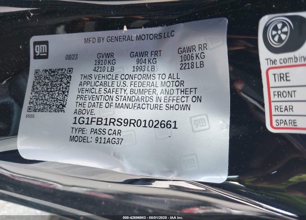 2024 CHEVROLET CAMARO VIN: 1G1FB1RS9R0102661