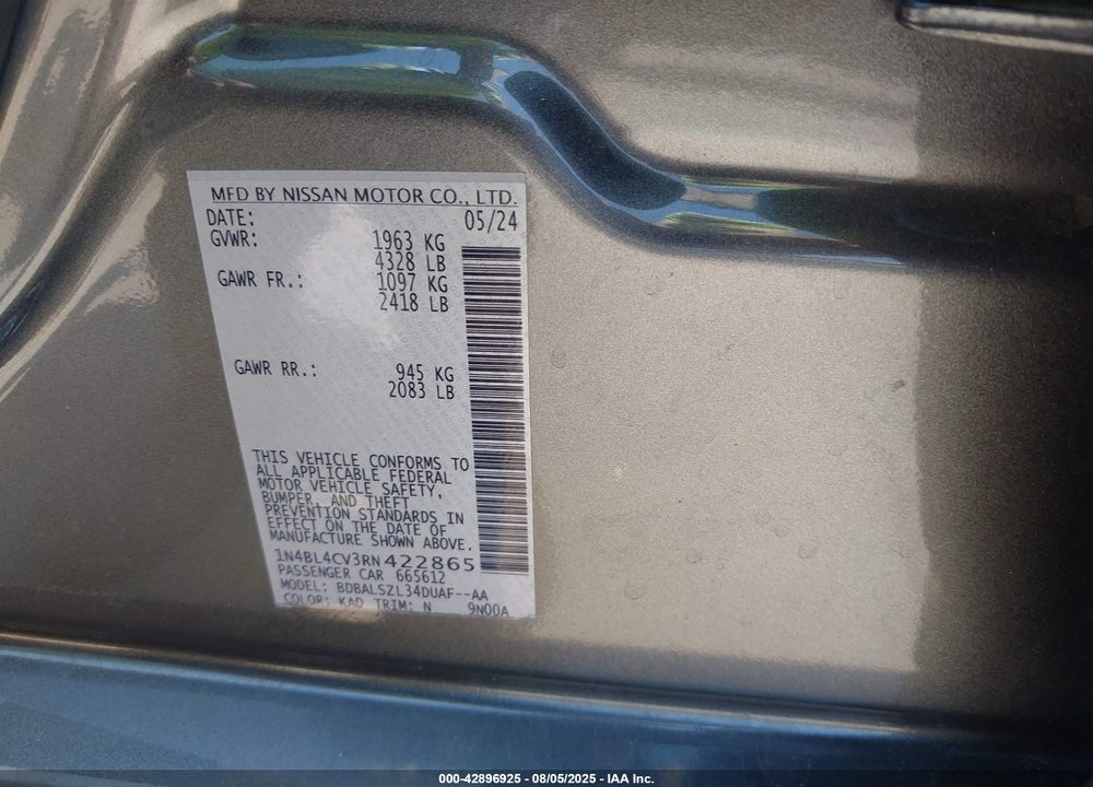 2024 NISSAN ALTIMA VIN: 1N4BL4CV3RN422865