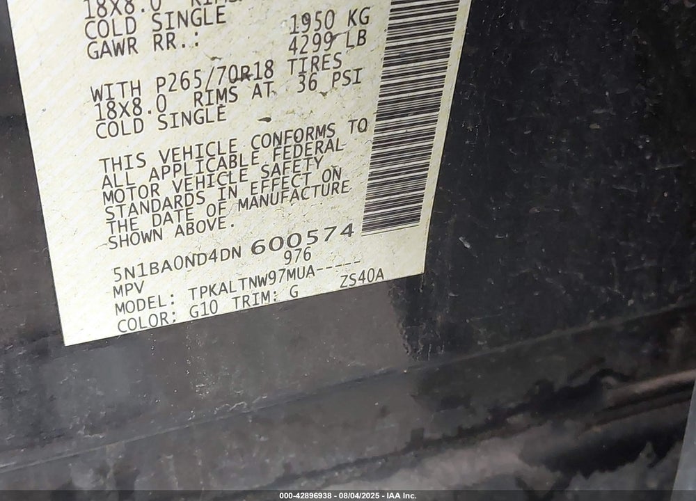 2013 NISSAN ARMADA VIN: 5N1BA0ND4DN600574