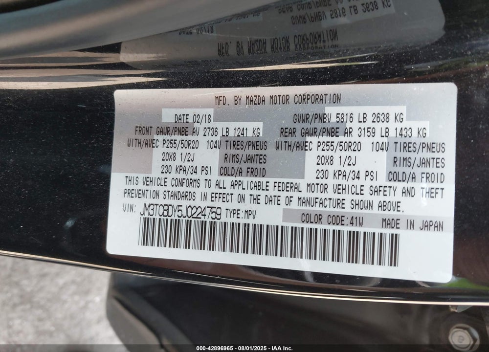 2018 MAZDA CX-9 VIN: JM3TCBDY5J0224759