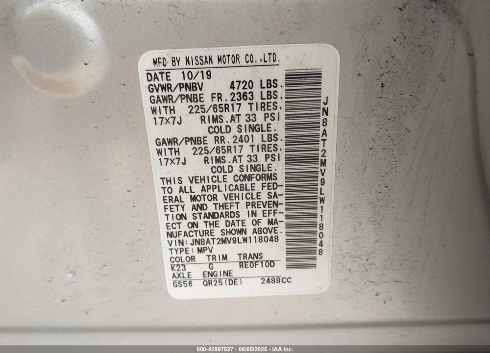 2020 NISSAN ROGUE VIN: JN8AT2MV9LW118048