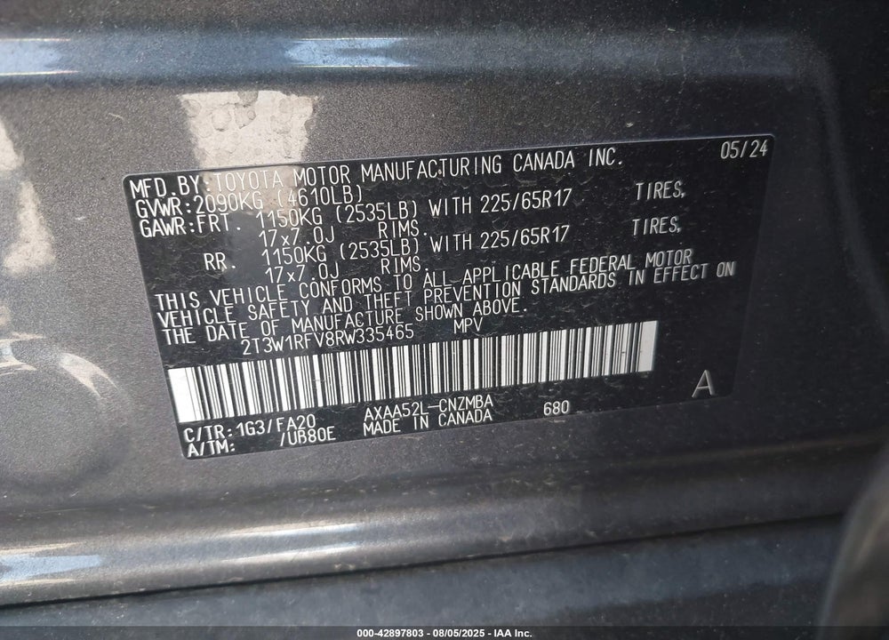 2024 TOYOTA RAV4 VIN: 2T3W1RFV8RW335465