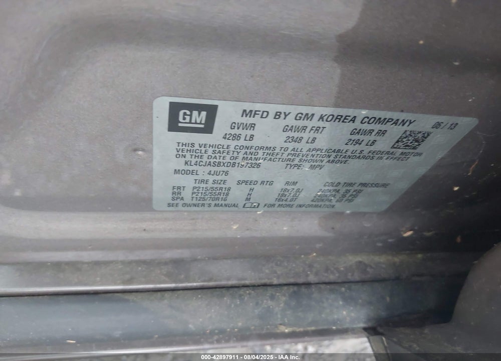 2013 BUICK ENCORE VIN: KL4CJASBXDB197326