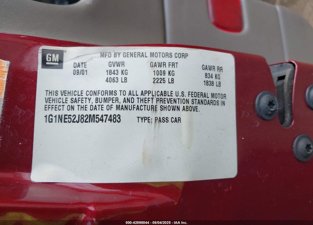 2002 CHEVROLET MALIBU VIN: 1G1NE52J82M547483