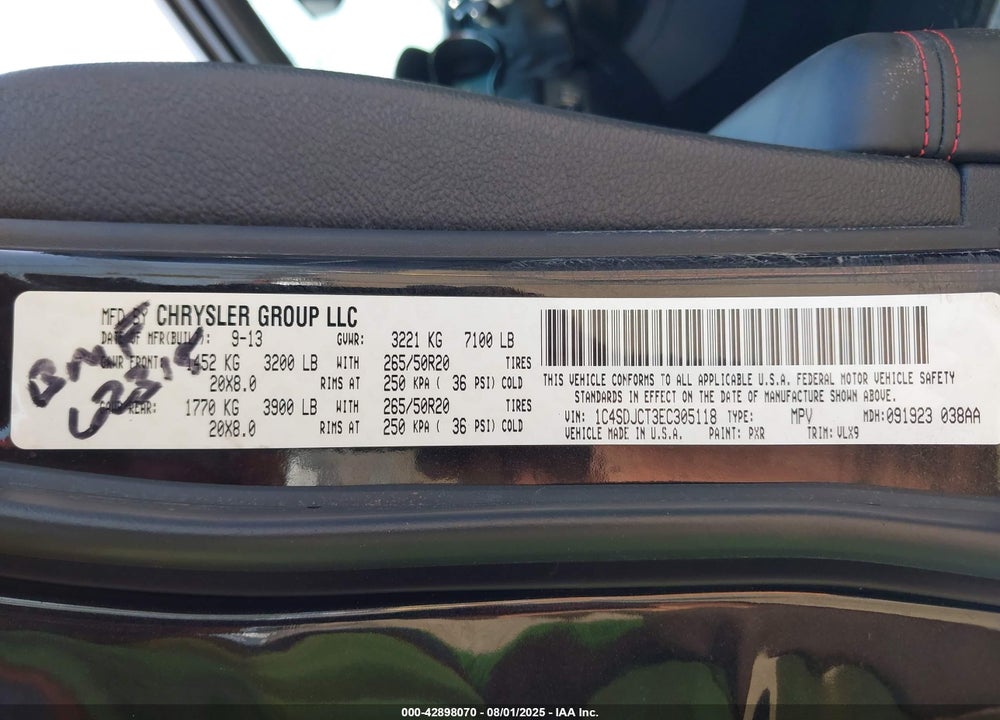 2014 DODGE DURANGO R/T VIN: 1C4SDJCT3EC305118