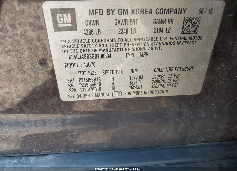 2016 BUICK ENCORE VIN: KL4CJASB3GB738334