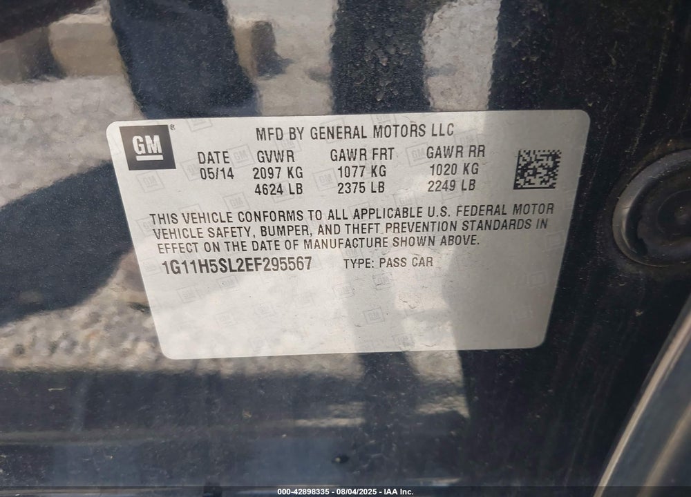 2014 CHEVROLET MALIBU VIN: 1G11H5SL2EF295567