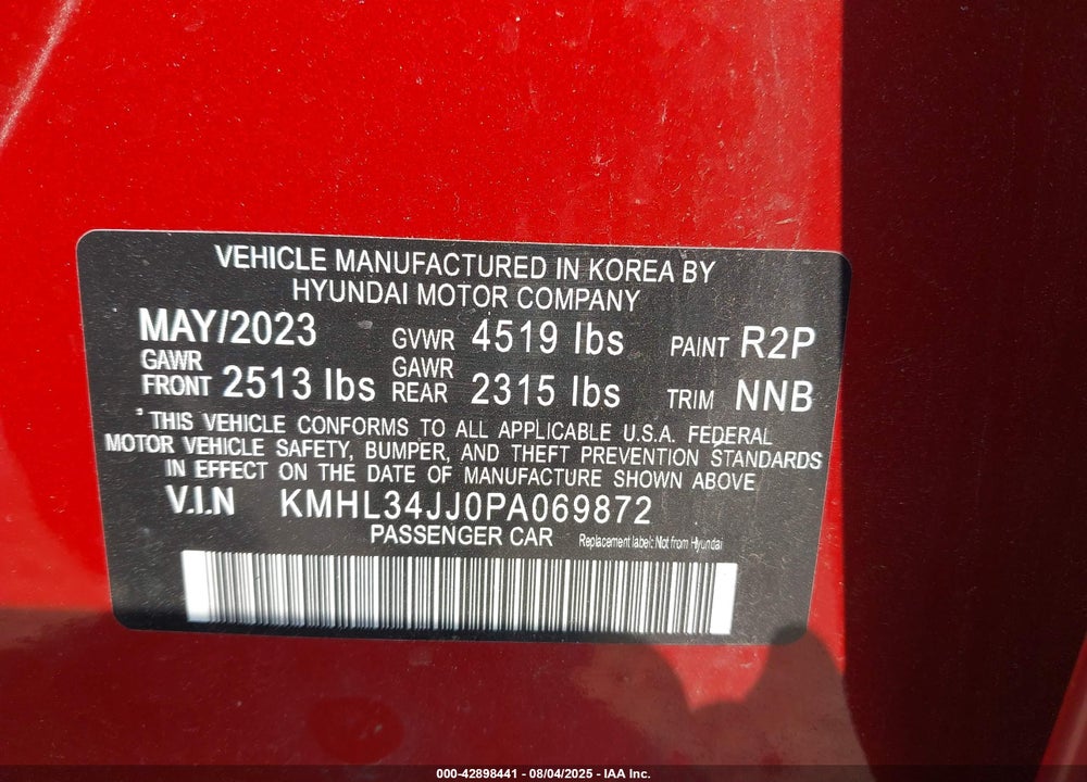 2023 HYUNDAI SONATA HYBRID SEL VIN: KMHL34JJ0PA069872