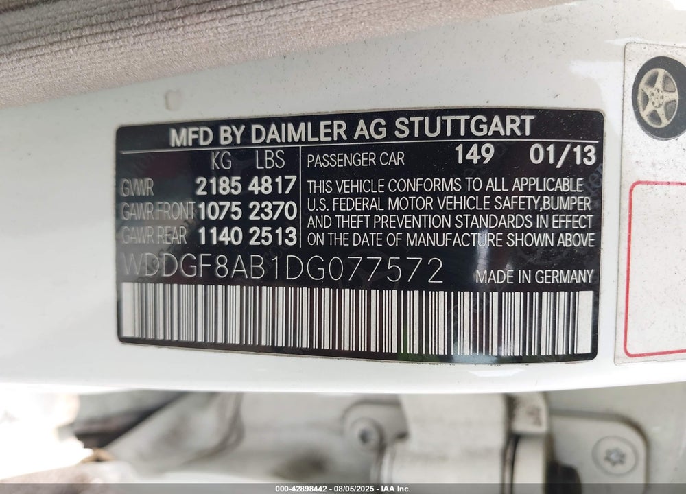 2013 MERCEDES-BENZ C CLASS VIN: WDDGF8AB1DG077572