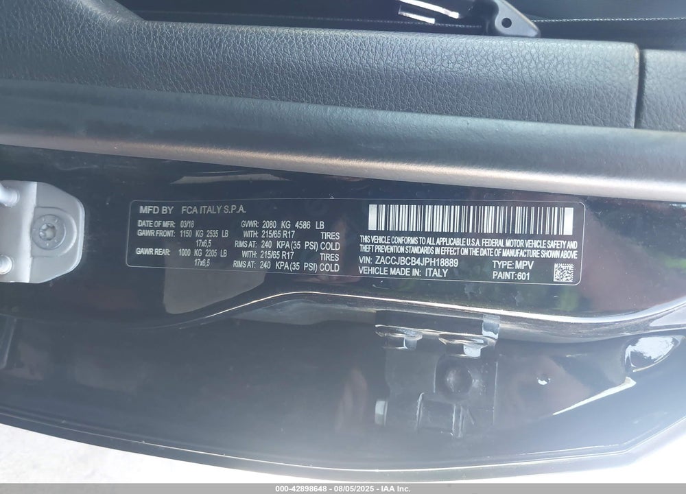 2018 JEEP RENEGADE VIN: ZACCJBCB4JPH18889