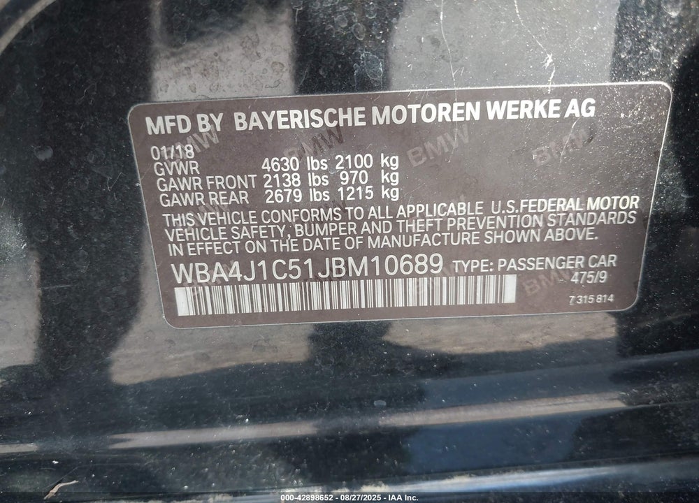 2018 BMW 4 SERIES VIN: WBA4J1C51JBM10689