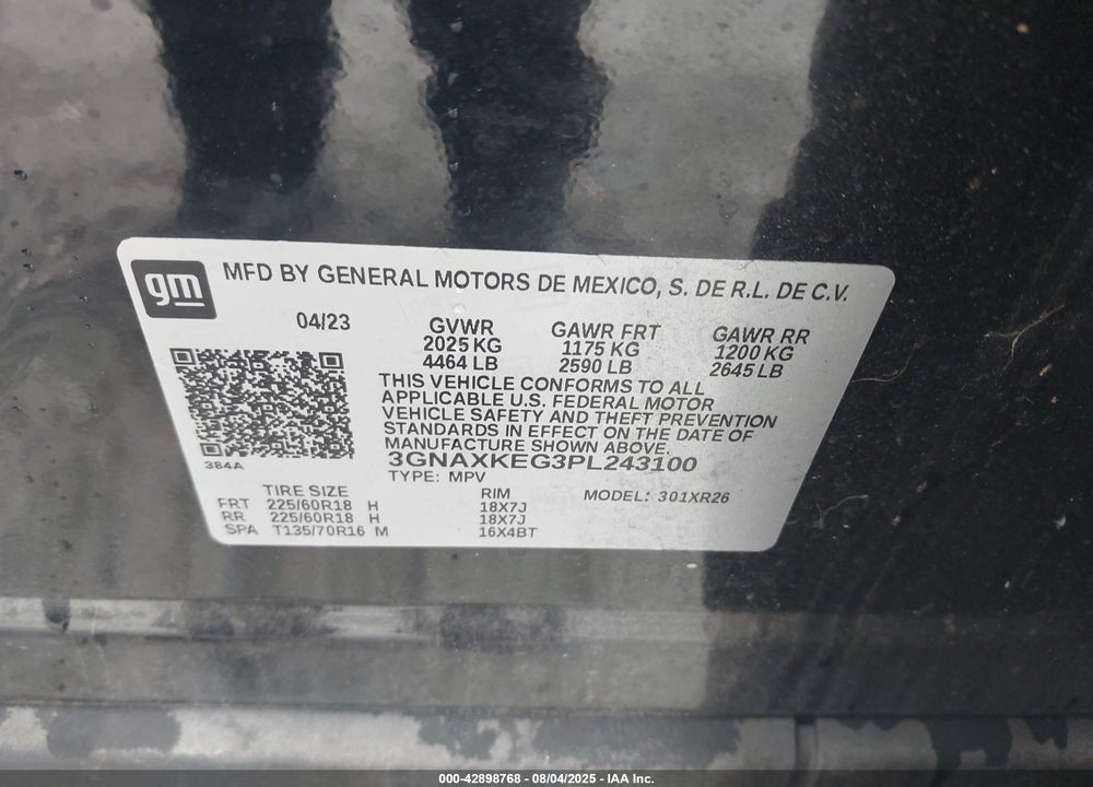 2023 CHEVROLET EQUINOX VIN: 3GNAXKEG3PL243100