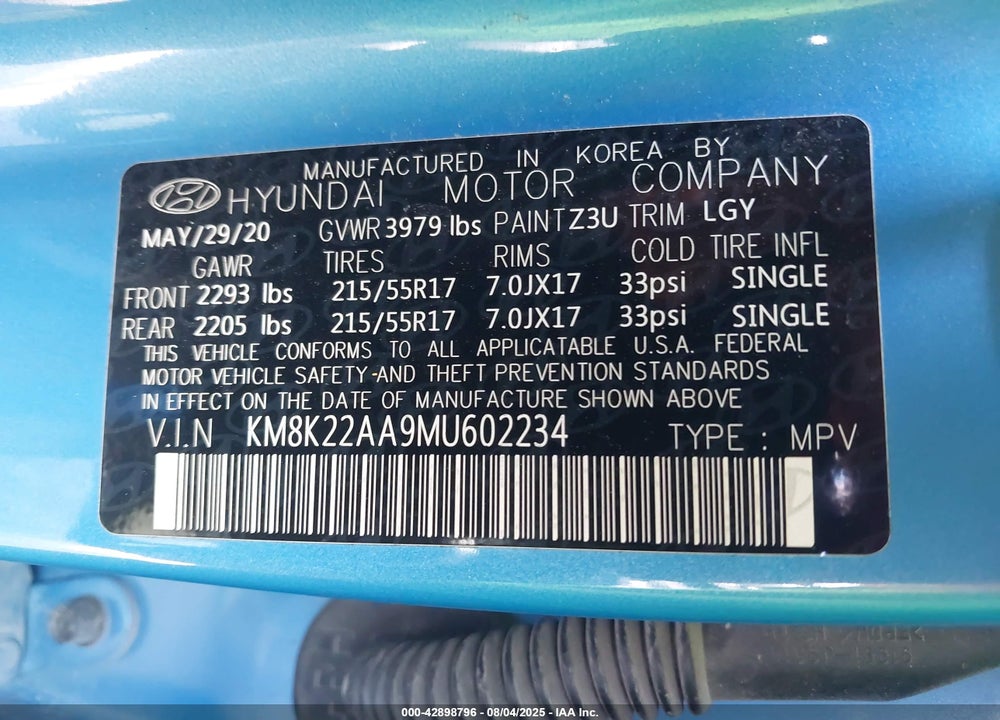2021 HYUNDAI KONA VIN: KM8K22AA9MU602234