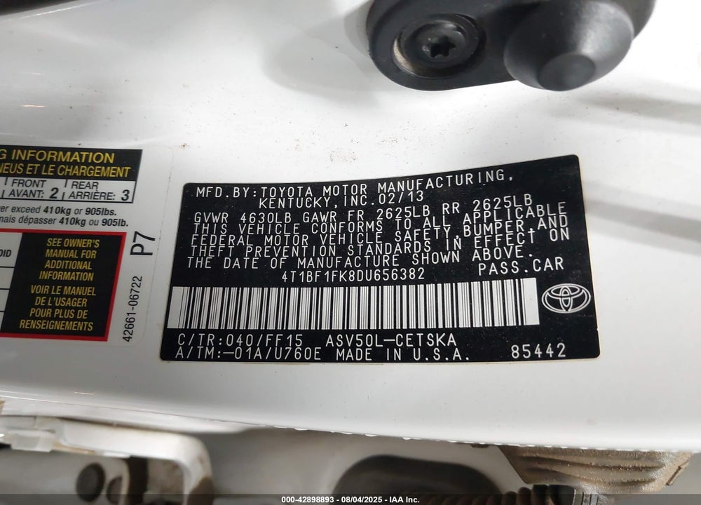 2013 TOYOTA CAMRY SE VIN: 4T1BF1FK8DU656382