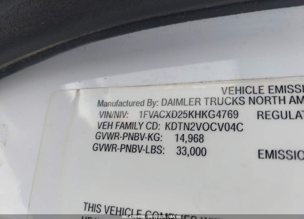 2019 FREIGHTLINER M2 106 VIN: 1FVACXD25KHKG4769