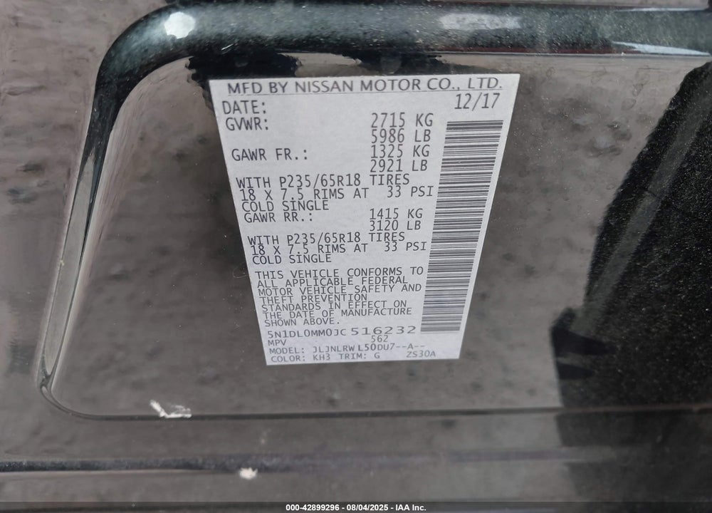 2018 INFINITI QX60 VIN: 5N1DL0MM0JC516232