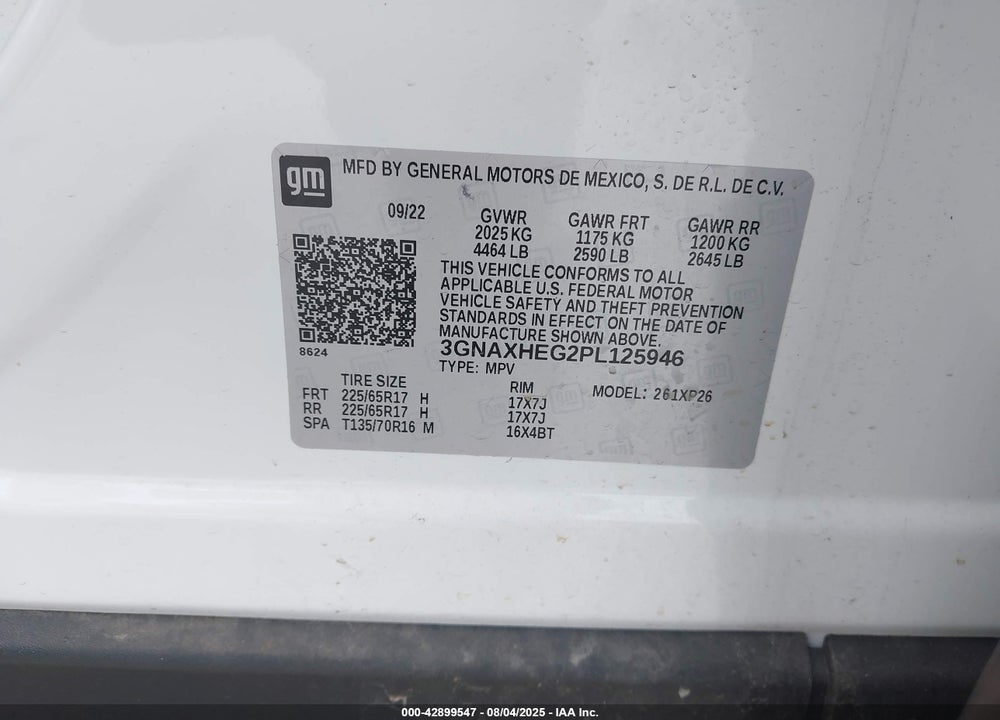 2023 CHEVROLET EQUINOX VIN: 3GNAXHEG2PL125946