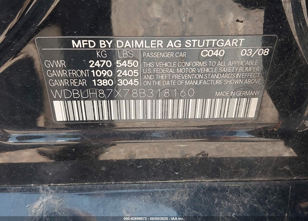 2008 MERCEDES-BENZ E 350 4MATIC VIN: WDBUH87X78B318160
