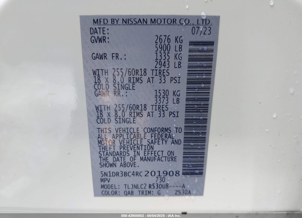 2024 NISSAN PATHFINDER VIN: 5N1DR3BC4RC201908