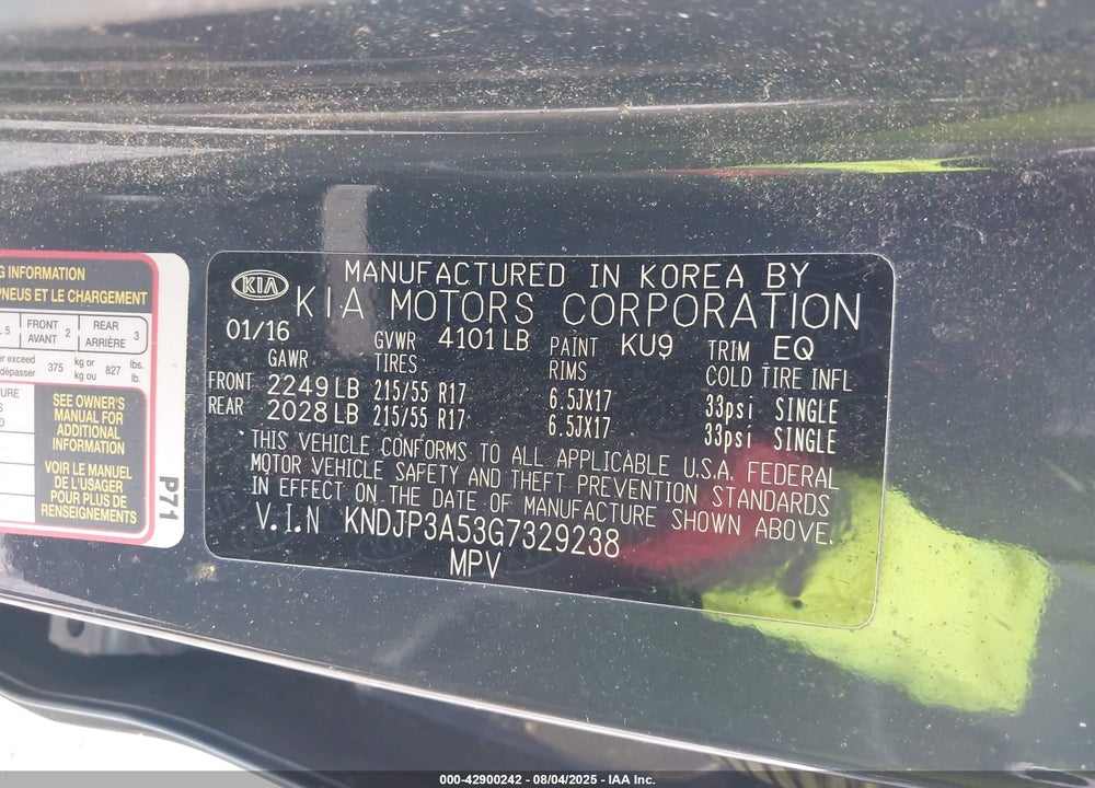 2016 KIA SOUL VIN: KNDJP3A53G7329238