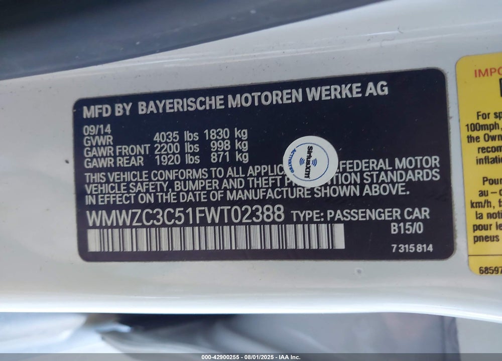 2015 MINI COUNTRYMAN VIN: WMWZC3C51FWT02388