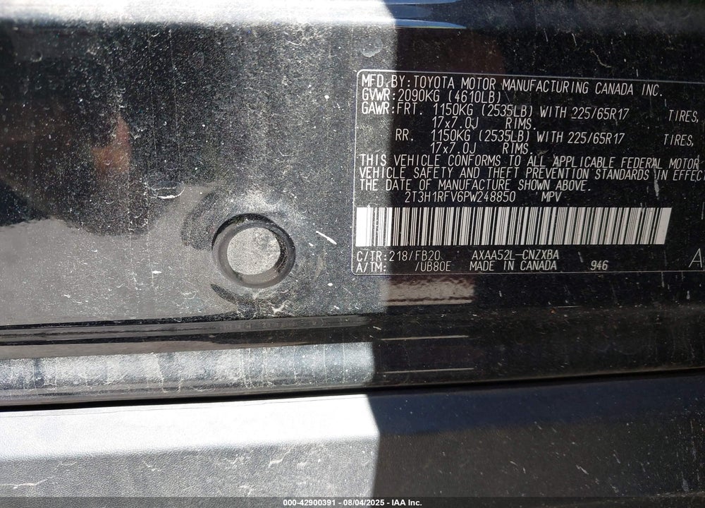 2023 TOYOTA RAV4 VIN: 2T3H1RFV6PW248850