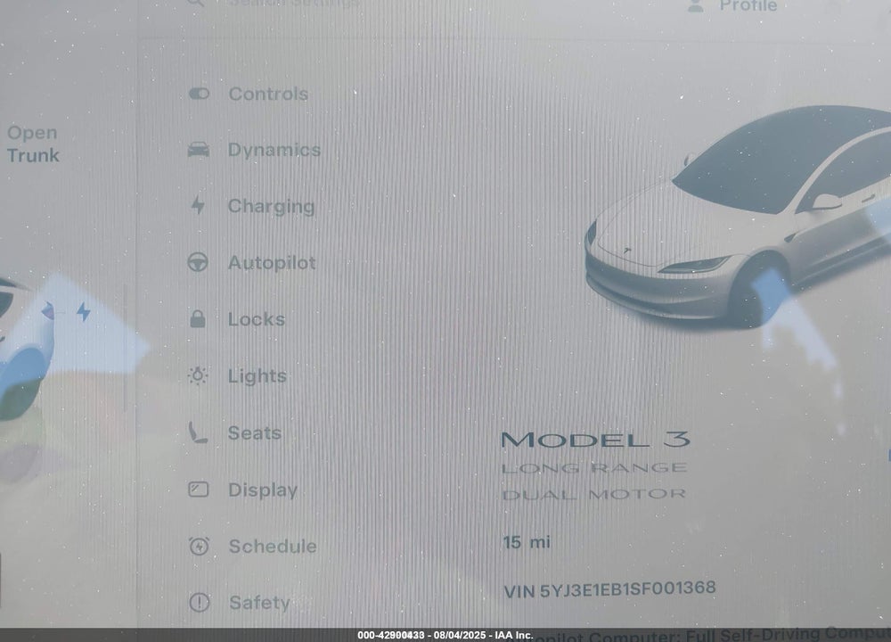2025 TESLA MODEL 3 LONG RANGE ALL-WHEEL DRIVE VIN: 5YJ3E1EB1SF001368