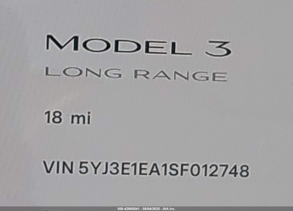 2025 TESLA MODEL 3 VIN: 5YJ3E1EA1SF012748
