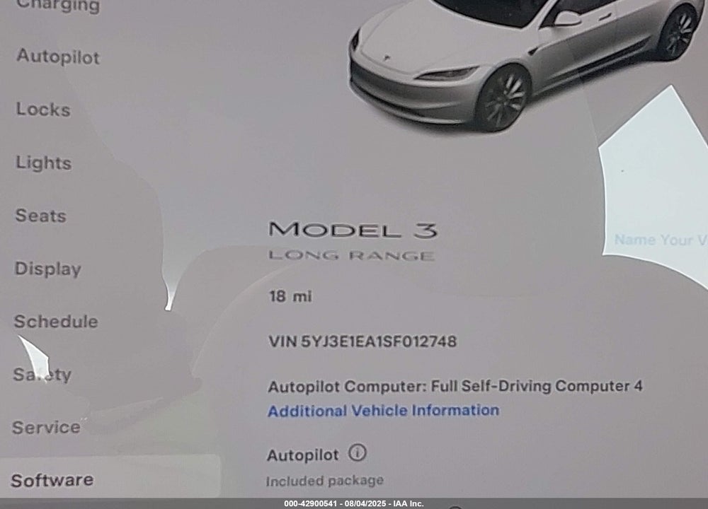 2025 TESLA MODEL 3 VIN: 5YJ3E1EA1SF012748